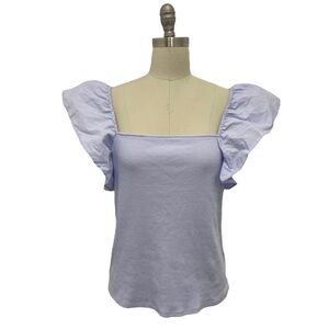 Women’s Ruffle Sleeve Ribbed Top - A New Day Blue Size XL